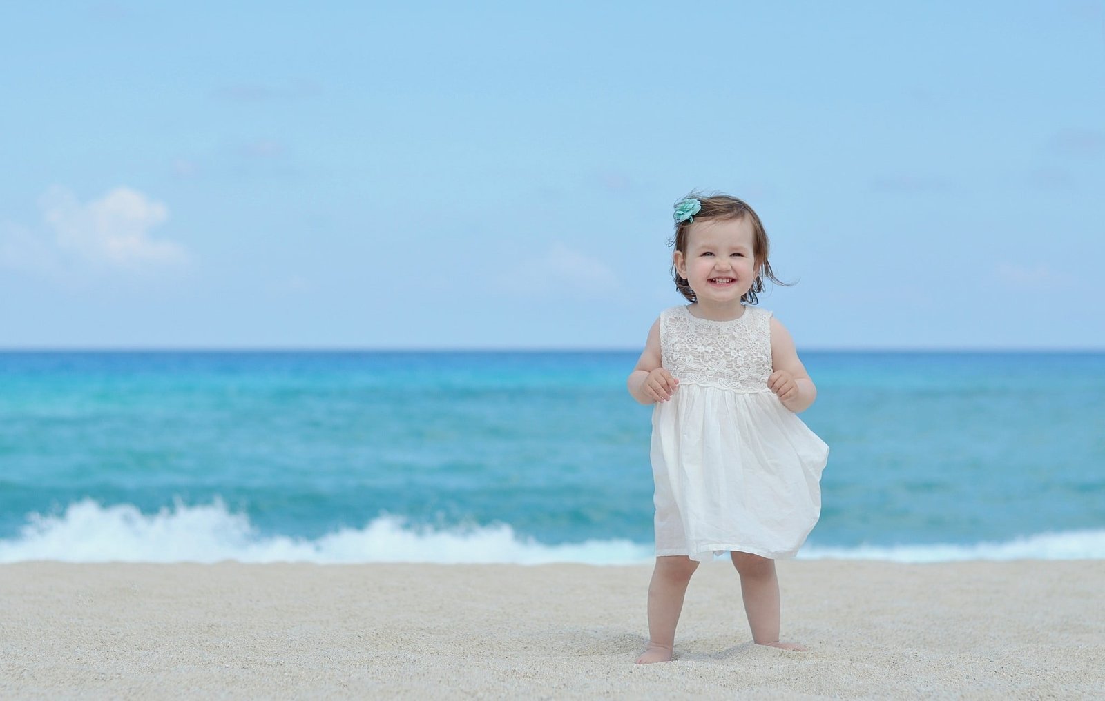 girl's white sleeveless dress sand sea beach summer the sky 2k