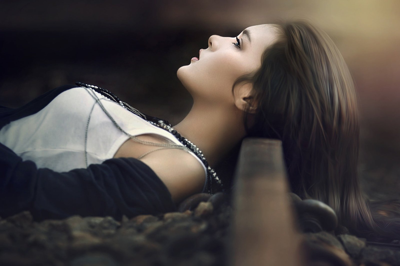 Asian women model long hair brunette outdoors face 2k