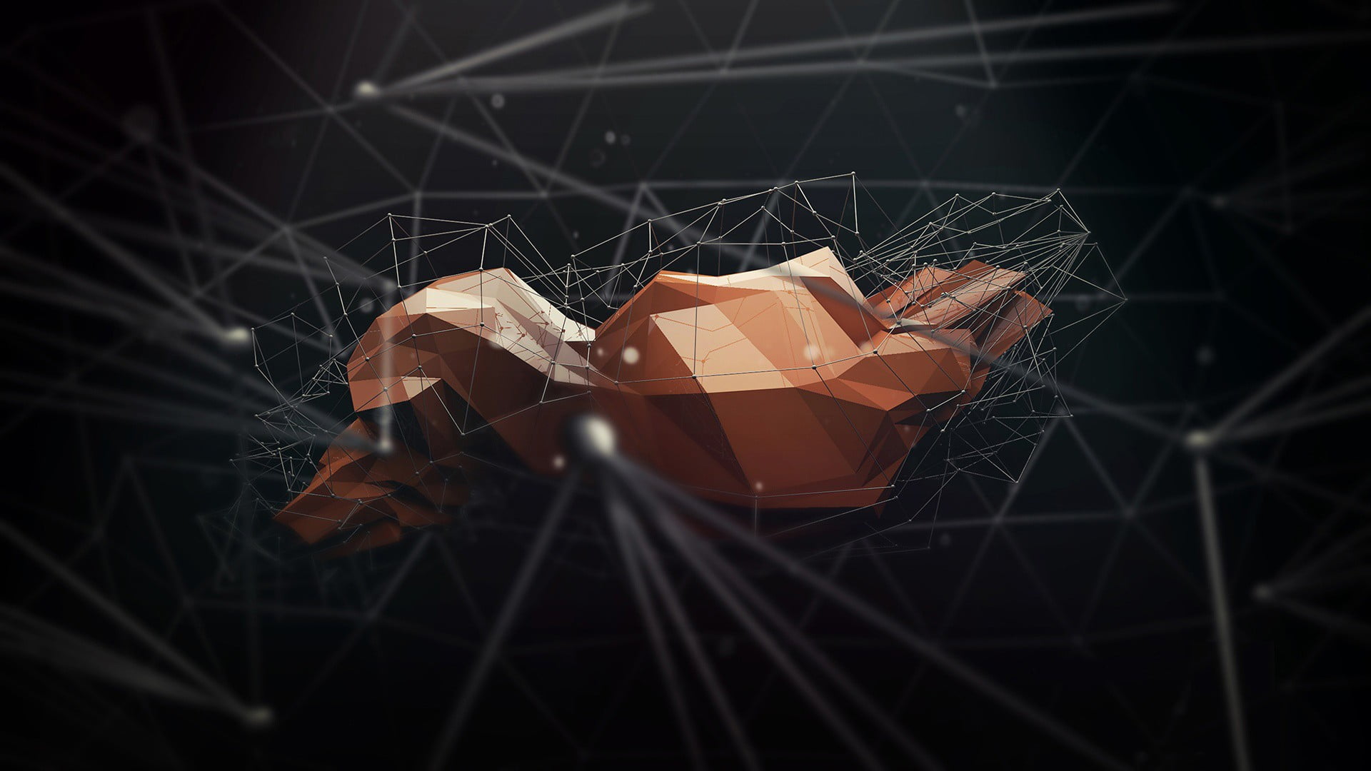 gray and orange geometric digital wallpaper render wireframe 87 2k