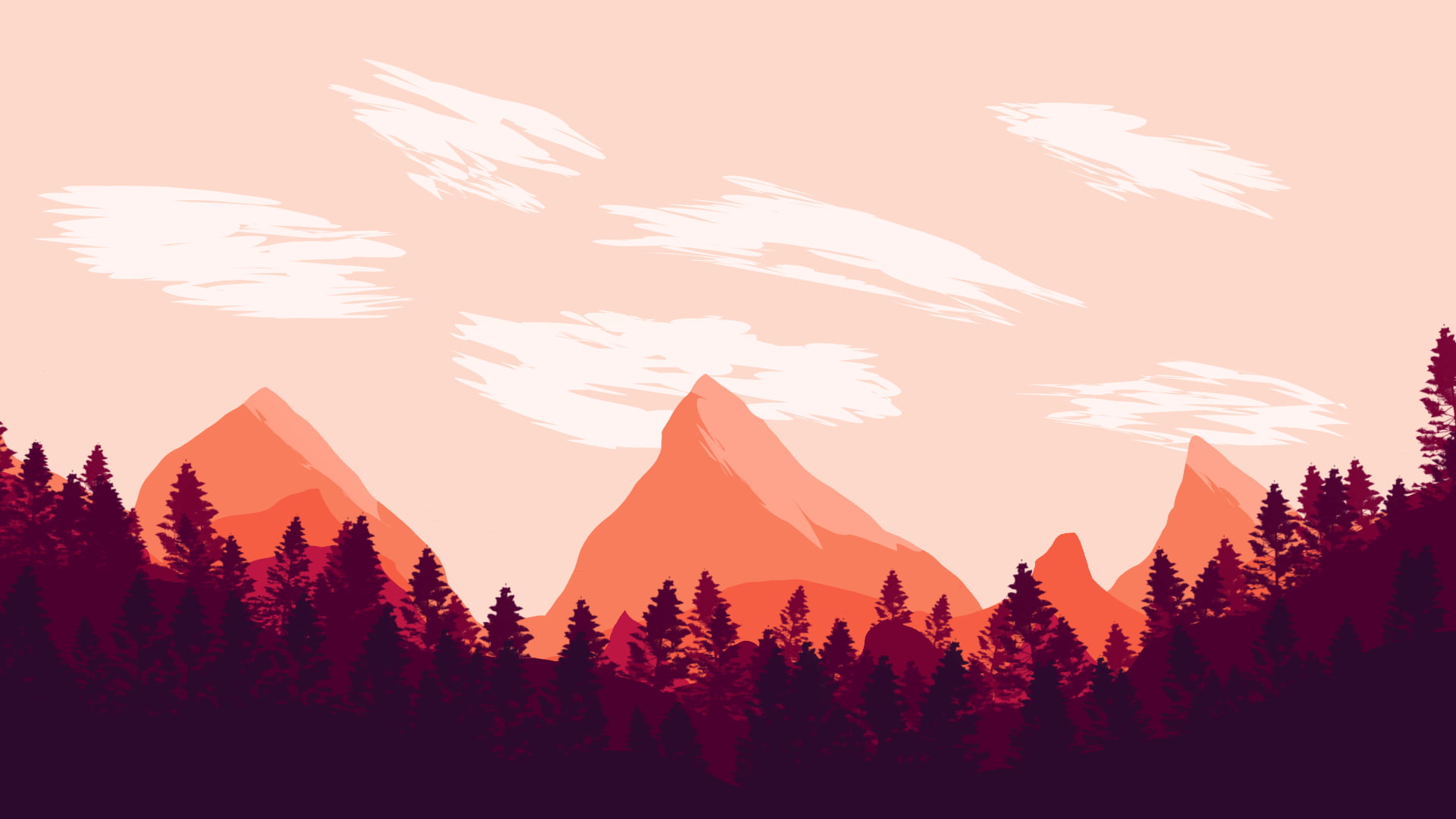 mountains illustration minimalism landscape digital art tree 2k
