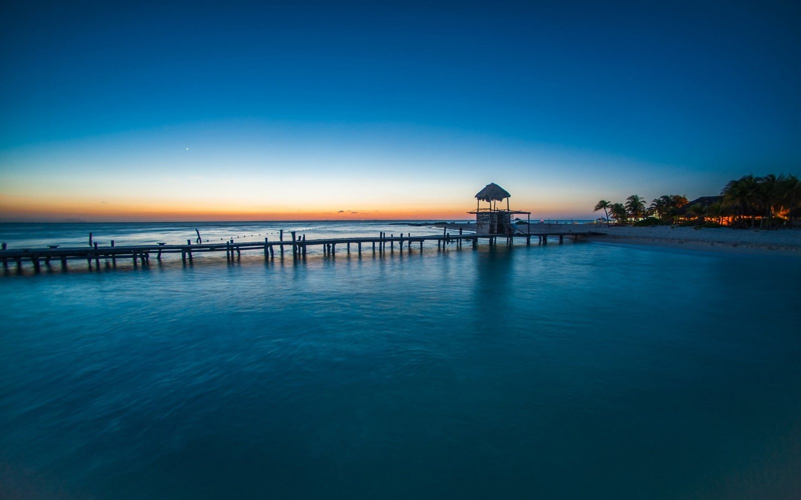 Nature Beach Sunset Walkway Tropical Sea Palm Trees Landscape Blue Water Mexico Island 2k