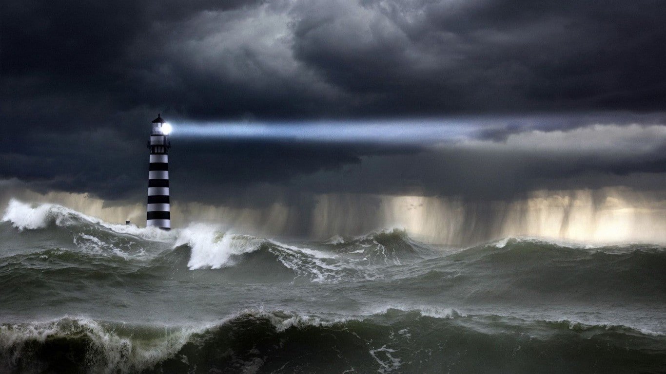 nature landscape clouds lighthouse sea lights storm rain