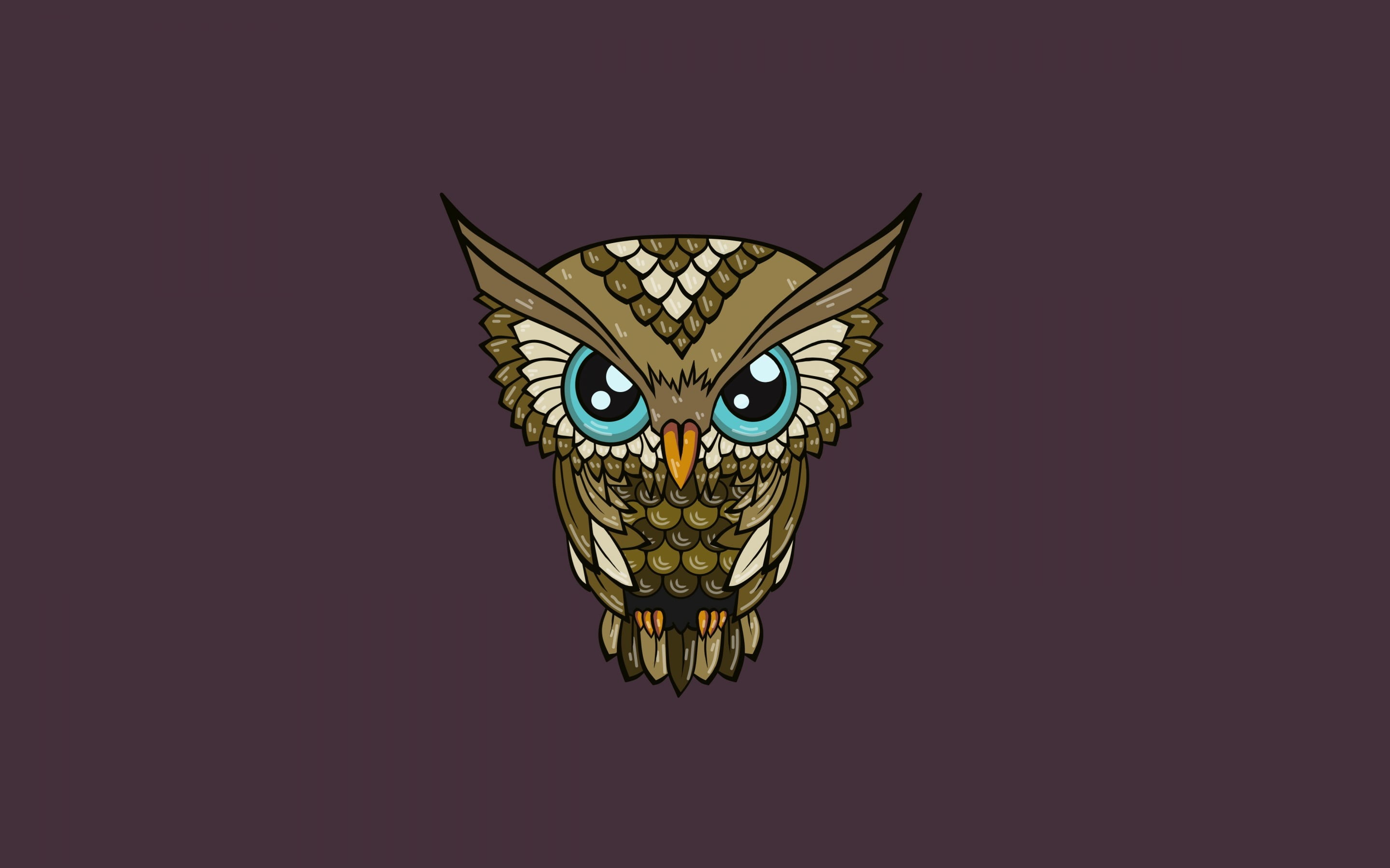 Owl logo digital art minimalism nature simple background 2k