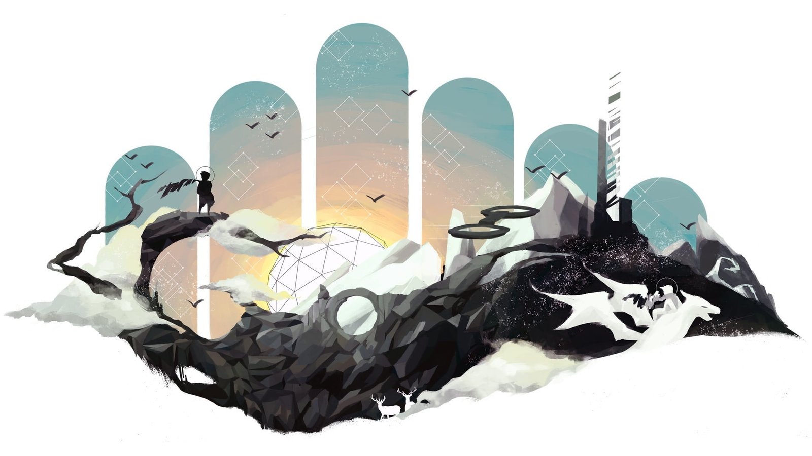 person standing on ledge illustration game digital wallpaper 2k