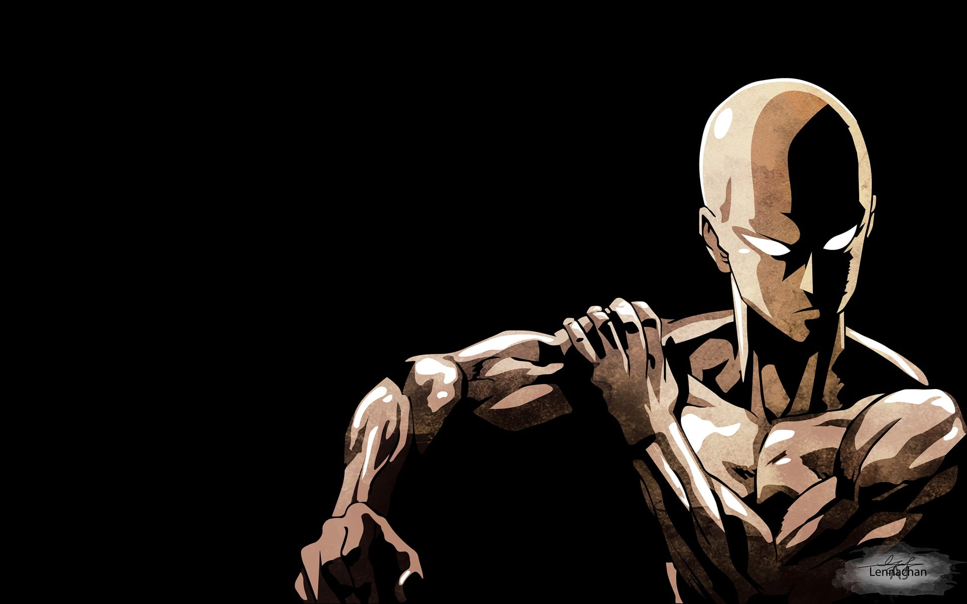Saitama from One Punch Man illustration black background 2k