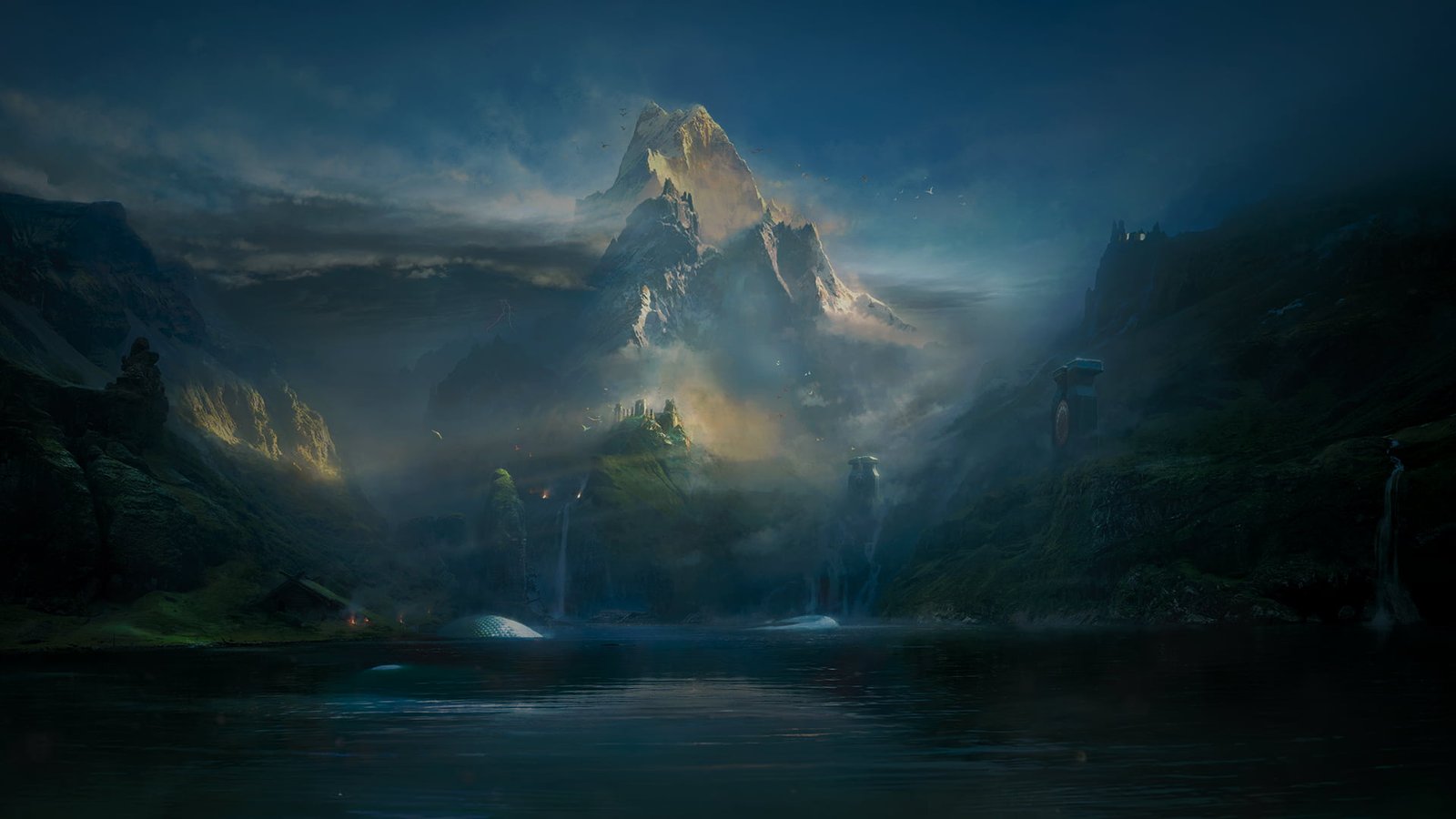 snow capped mountain wallpaper God of War 2k