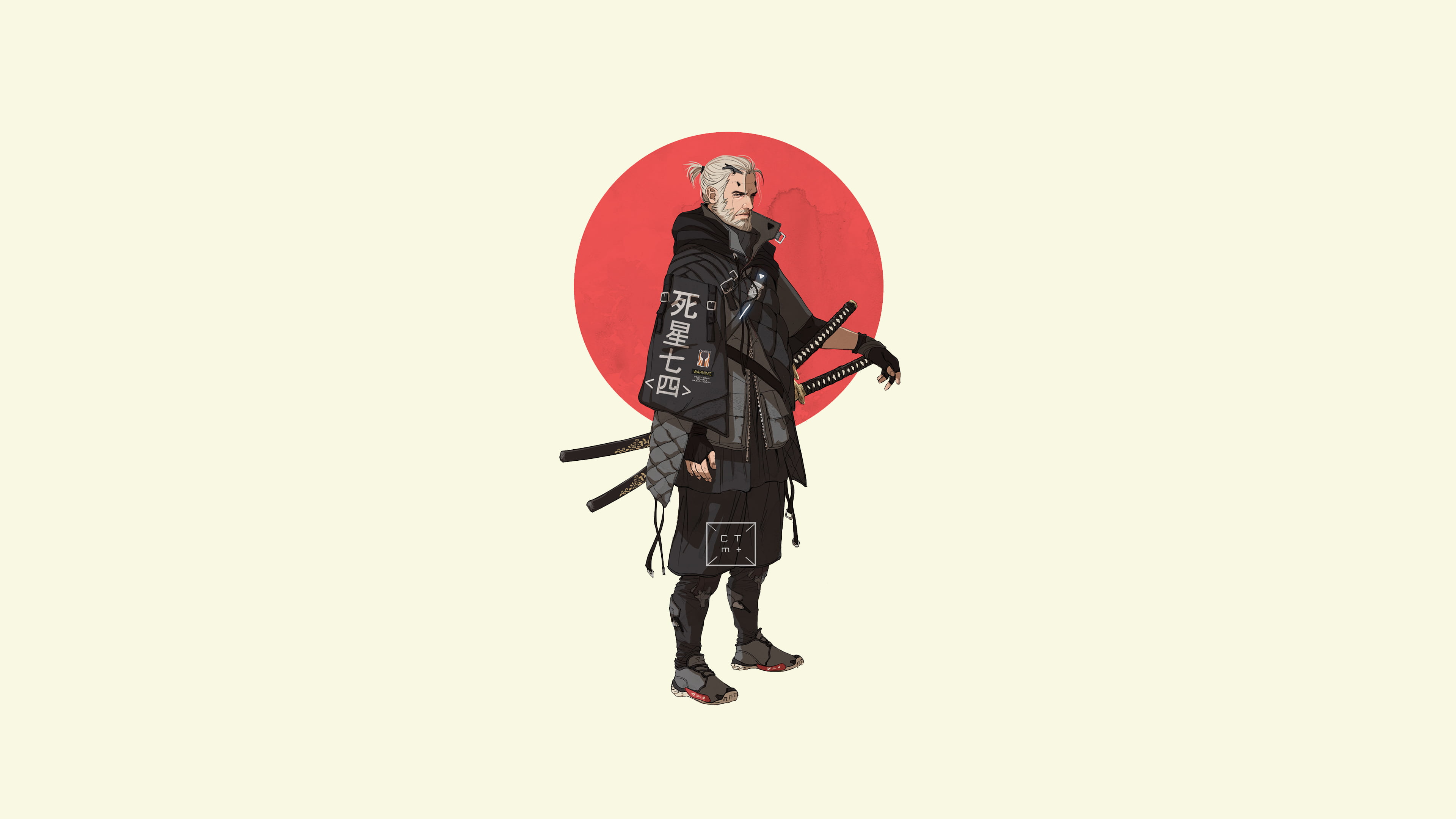 The Witcher minimalism Geralt of Rivia simple background 2k 4k