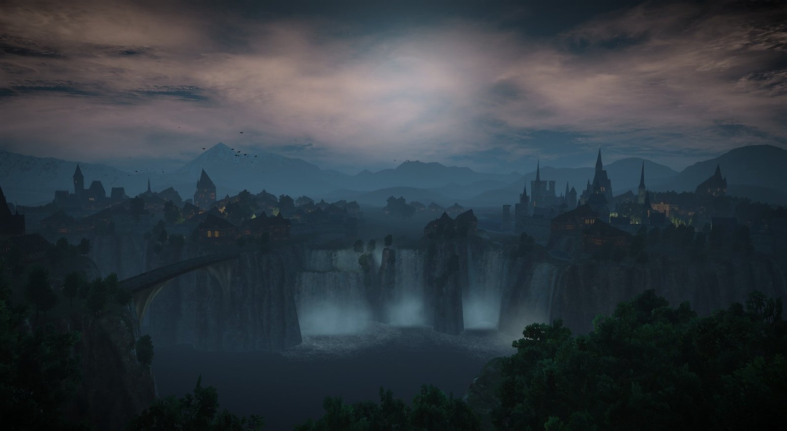 Tir na Lia waterfalls illustration Games The Witcher 2k