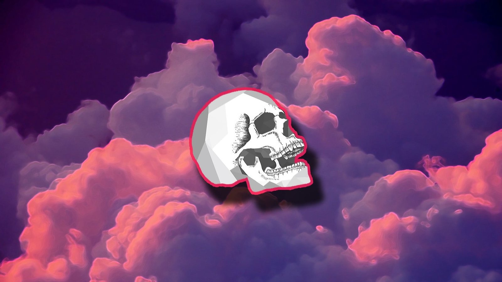 white skull illustration digital art clouds minimalism abstract 2k