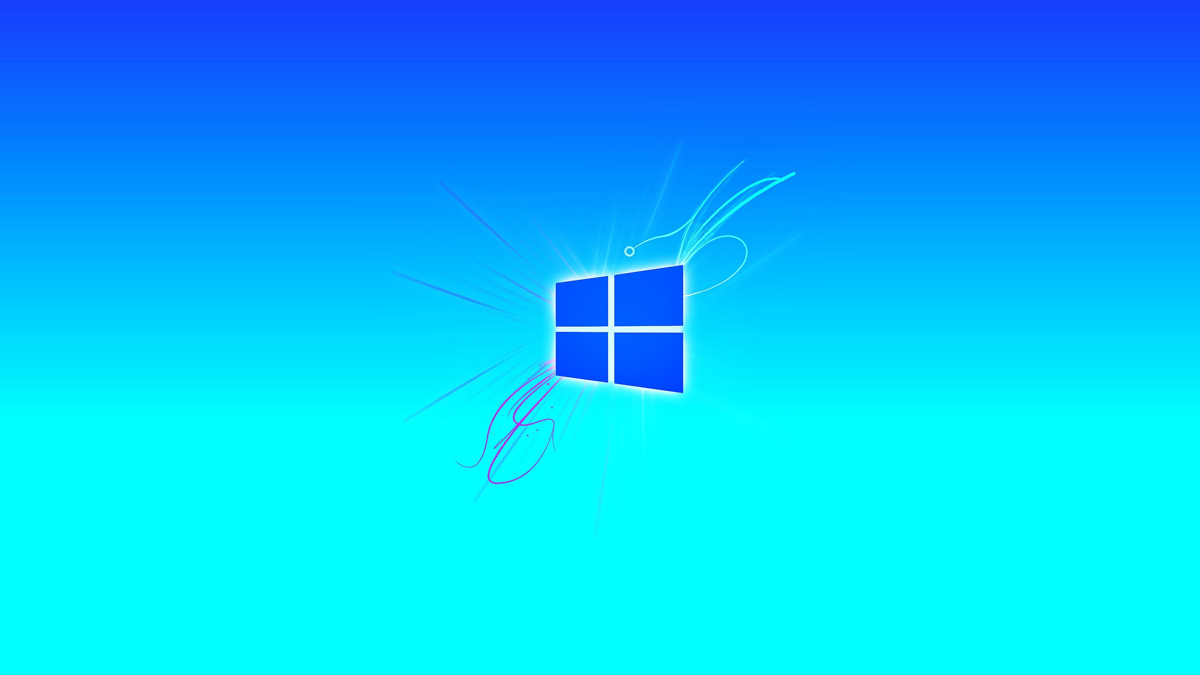 Windows logo Microsoft neon abstract cyan simple 2k 4k