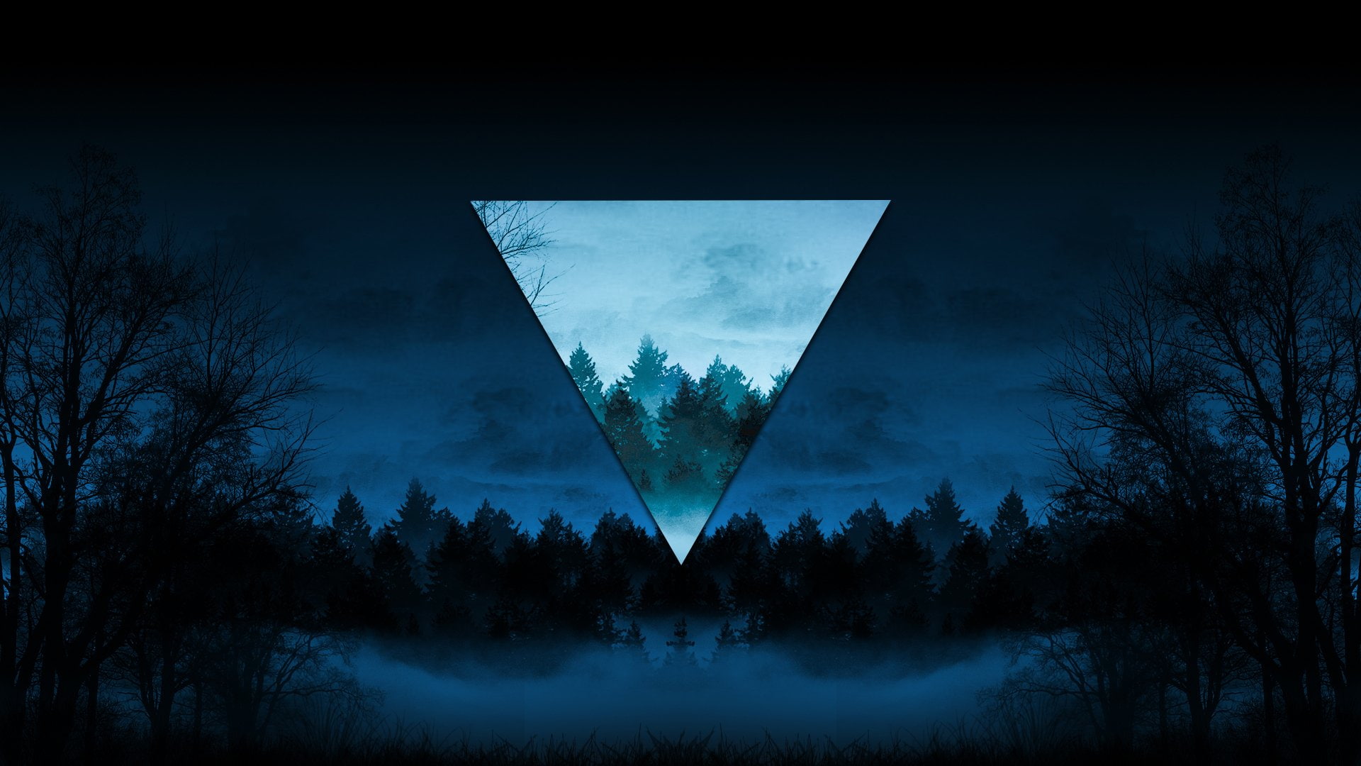 Abstract Polyscape Blue Dark Fog Nature Night Tree Triangle 2k
