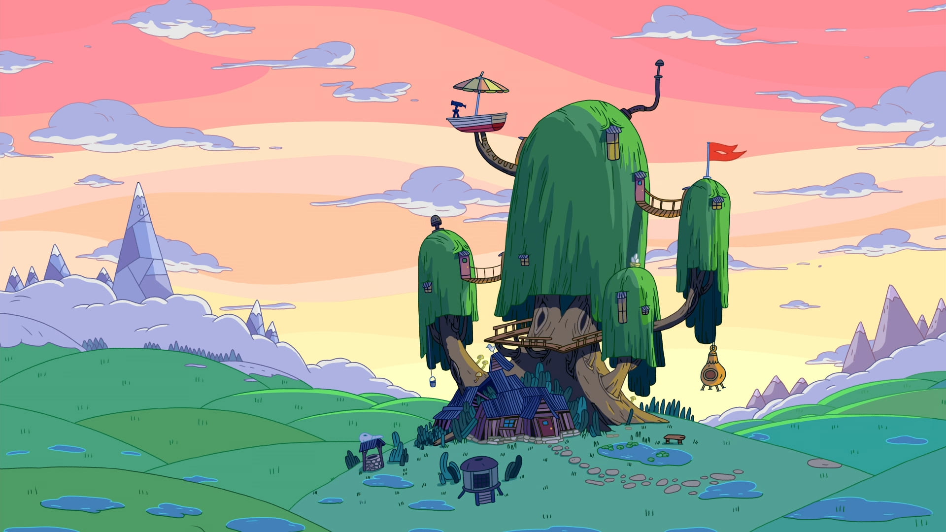 Adventure Time tree house nature mountains 2k
