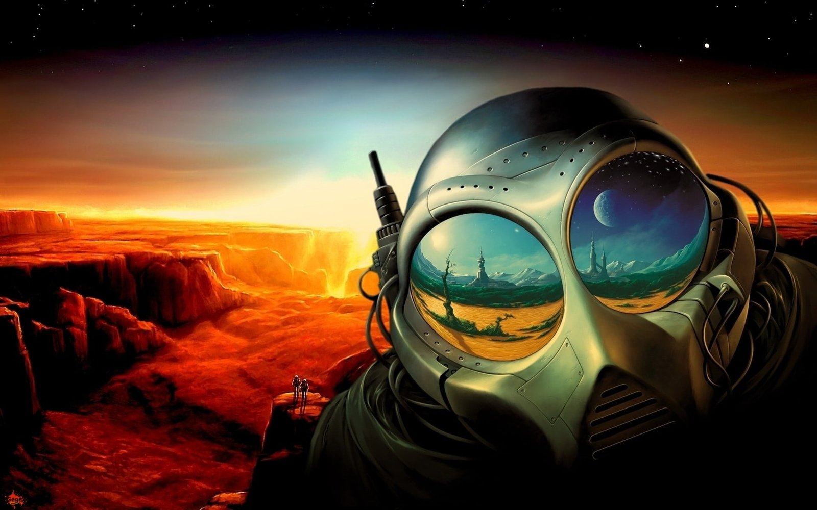 alien digital wallpaper suits space planet science fiction 2k