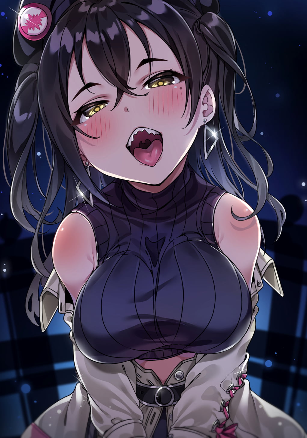 anime girls open mouth yellow eyes tongue out ahegao
