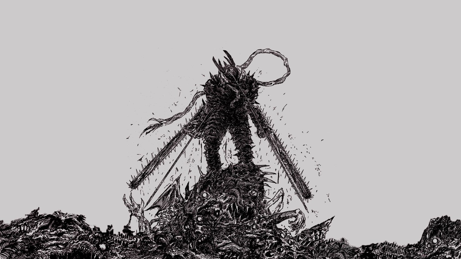 anime Chainsaw Man monochrome simple background 2k