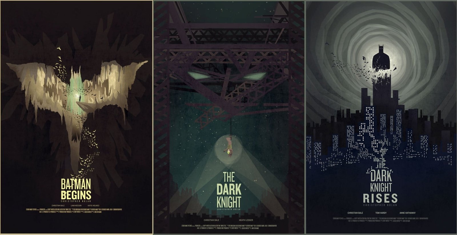 Batman digital wallpaper three movie series poster Begins 2k