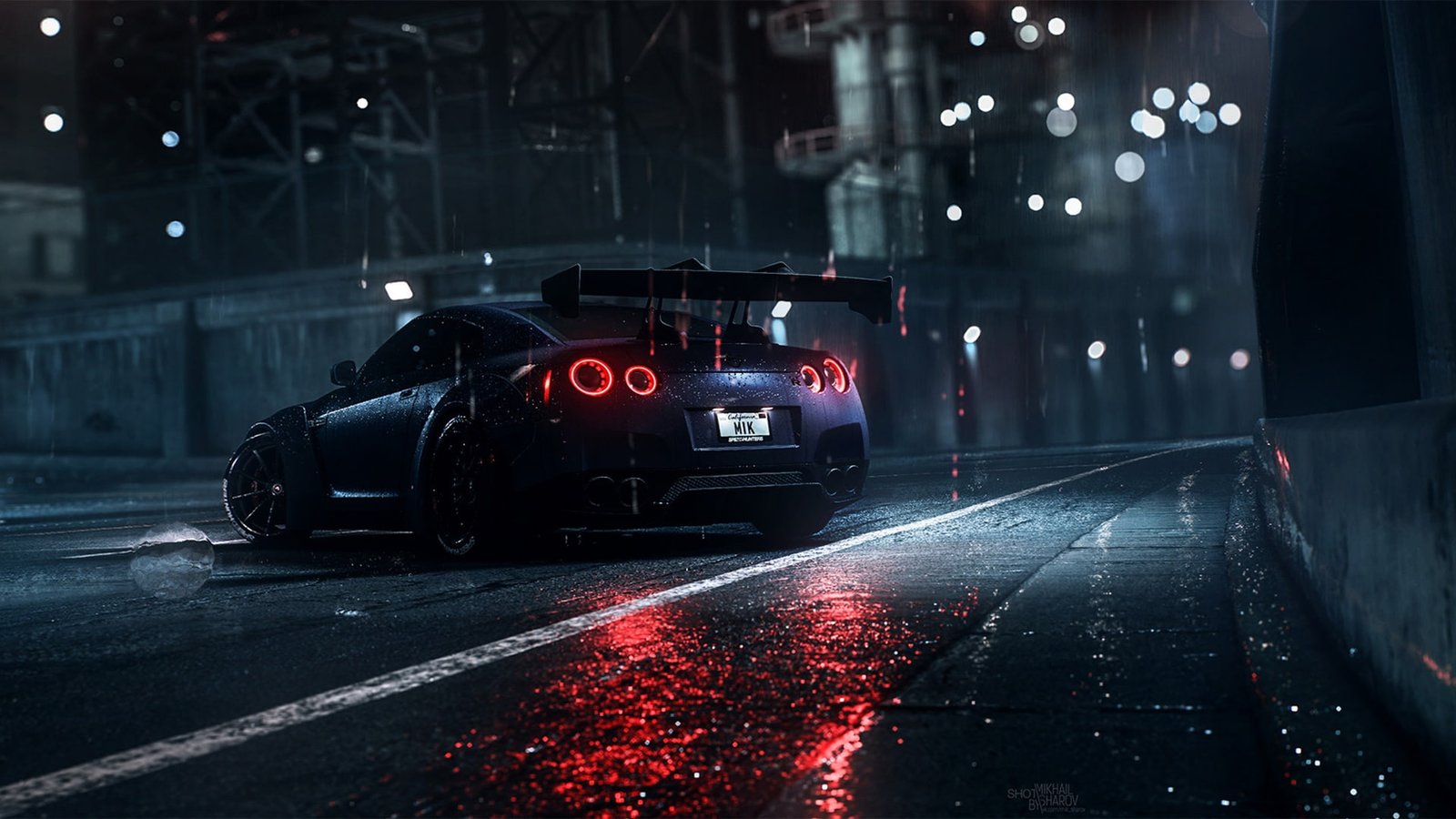 Auto Night Machine Rain Nissan GT R Need for Speed Daredevil 2k