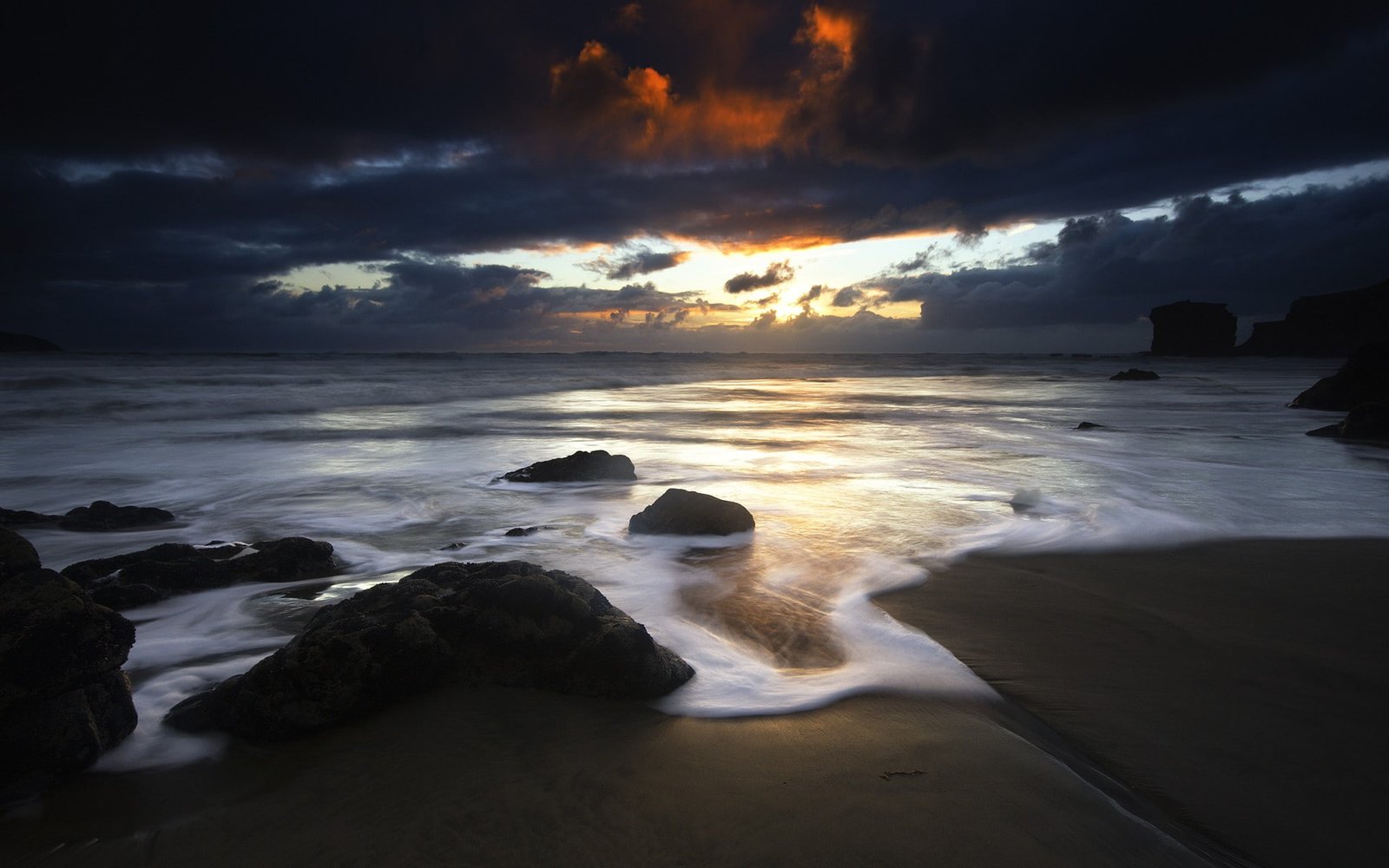 beach nature overcast sea coast waves 2k