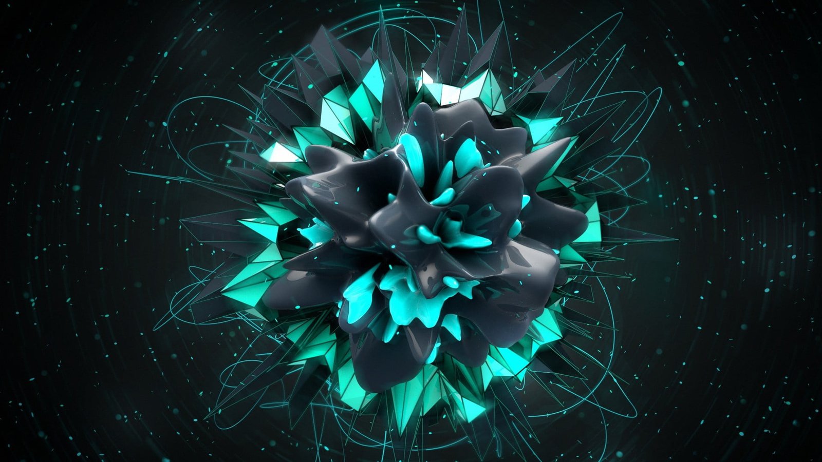 black and green flower illustration abstract digital art shapes 2k