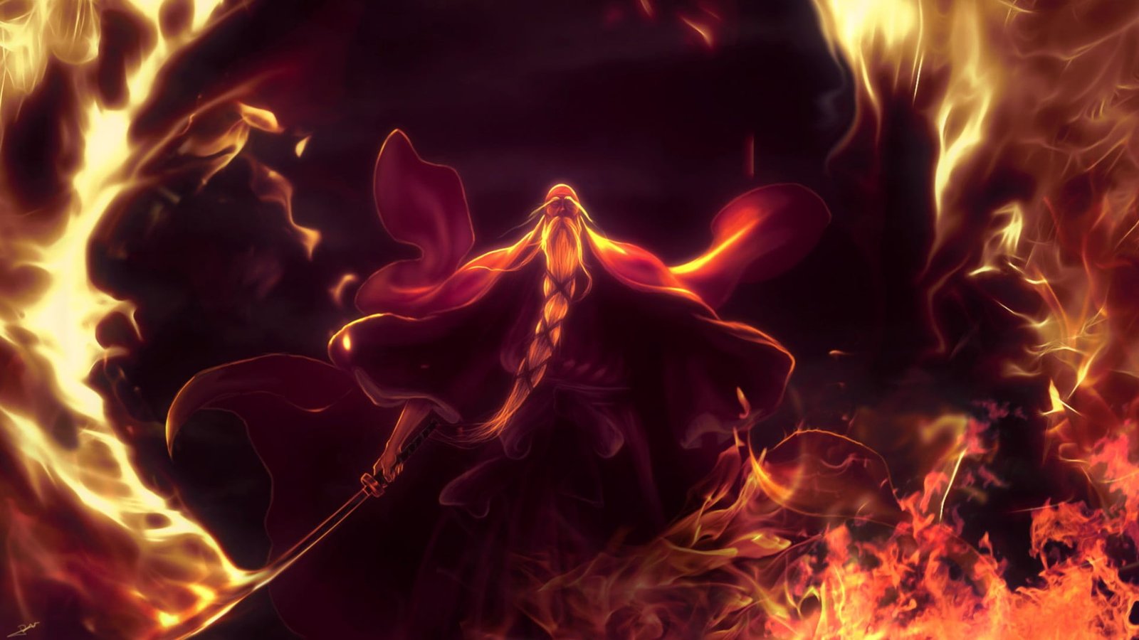 Bleach Genry sai Shigekuni Yamamoto fire beards burning 2k