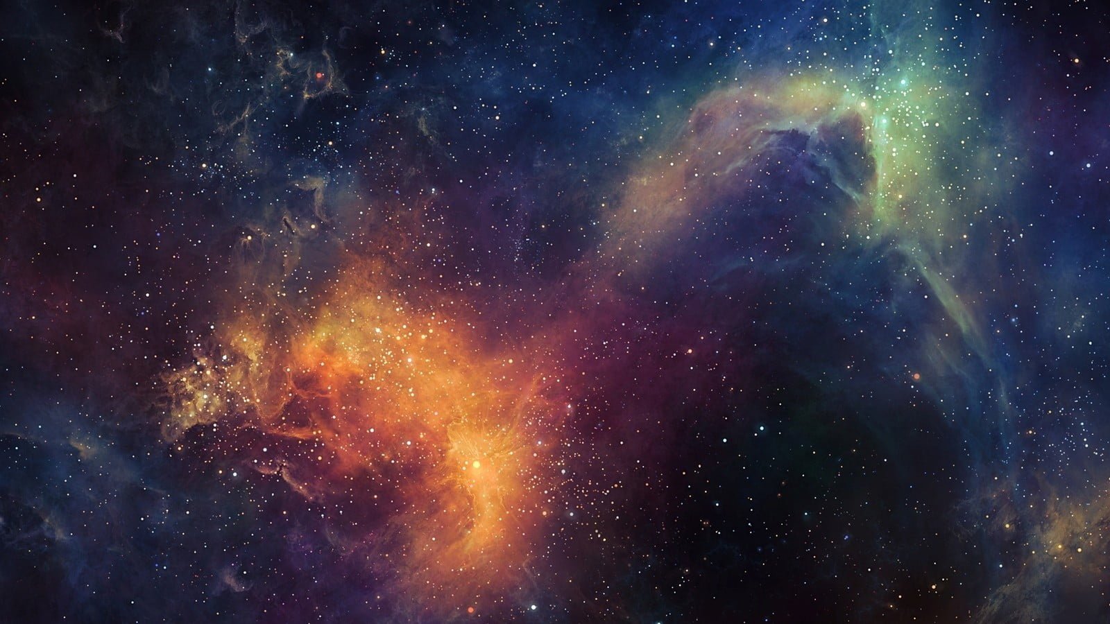 blue and orange galaxy digital wallpaper black yellow teal 2k