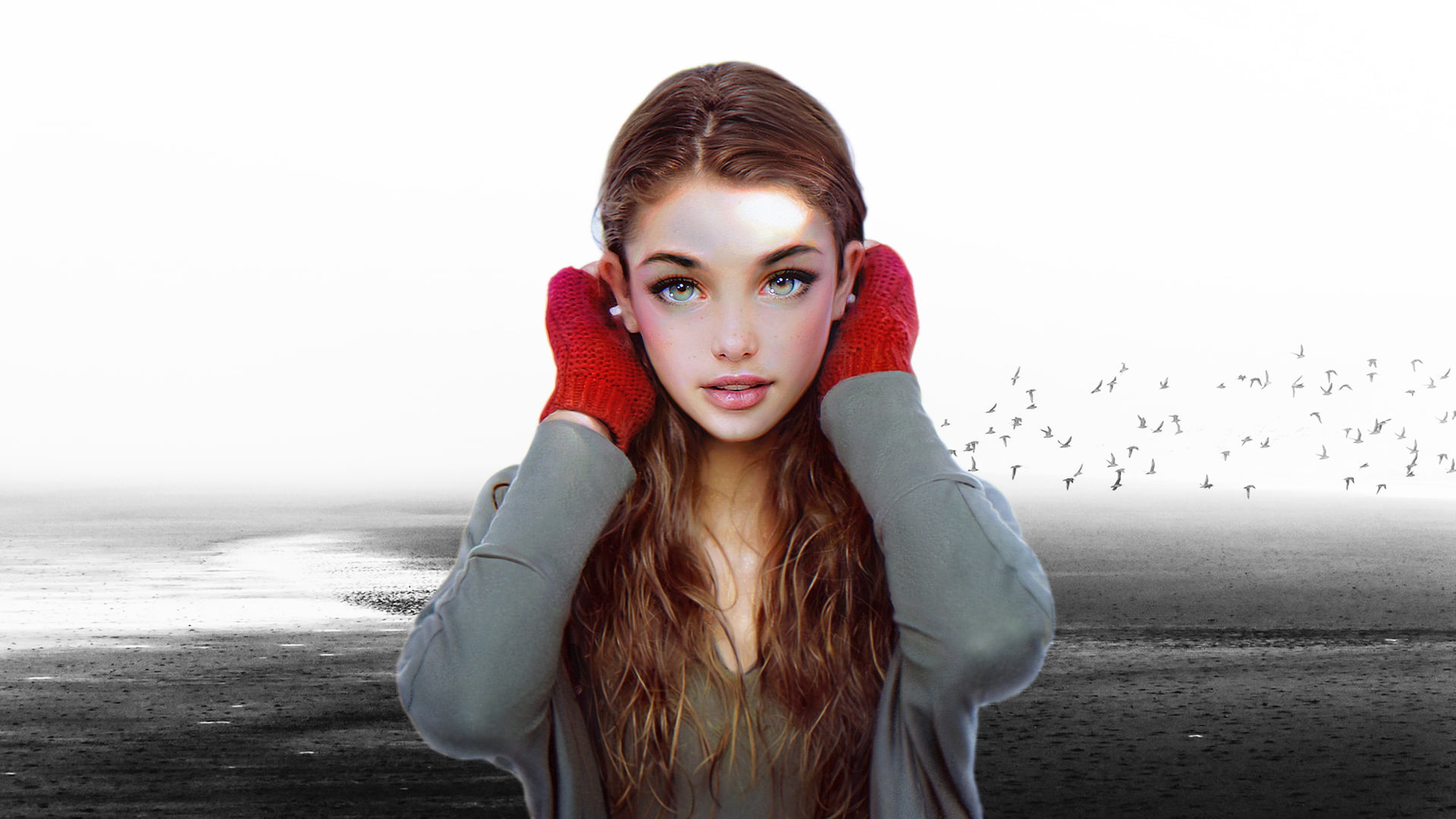 brown haired female character digital art freckles women 2k