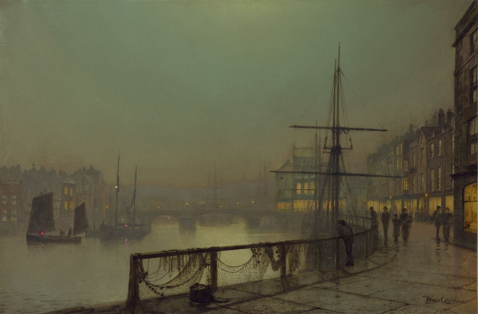 brown sailboat painting ship ports John Atkinson Grimshaw 2k