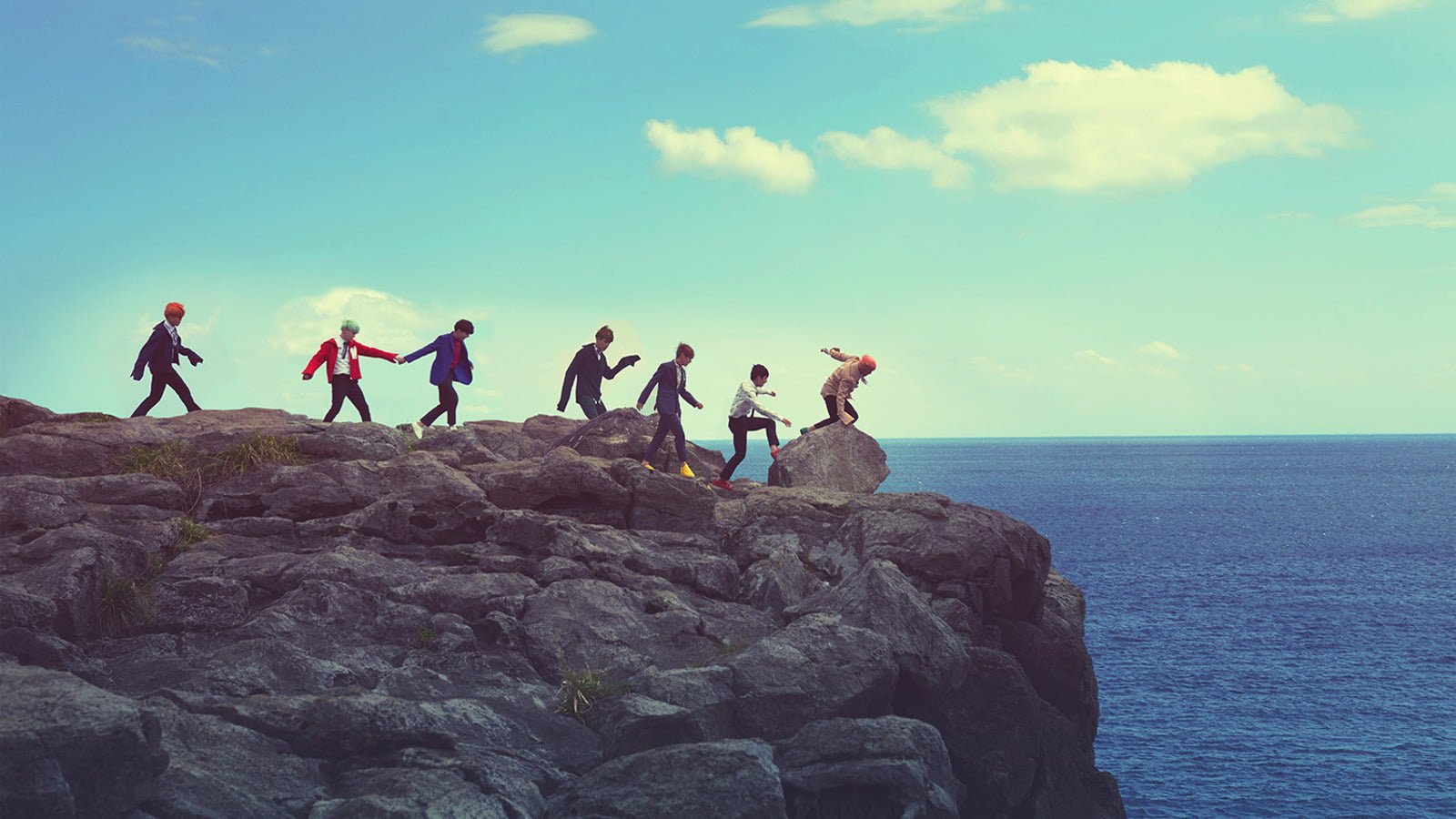 brown stone hill Music BTS sky sea water group of people 2k