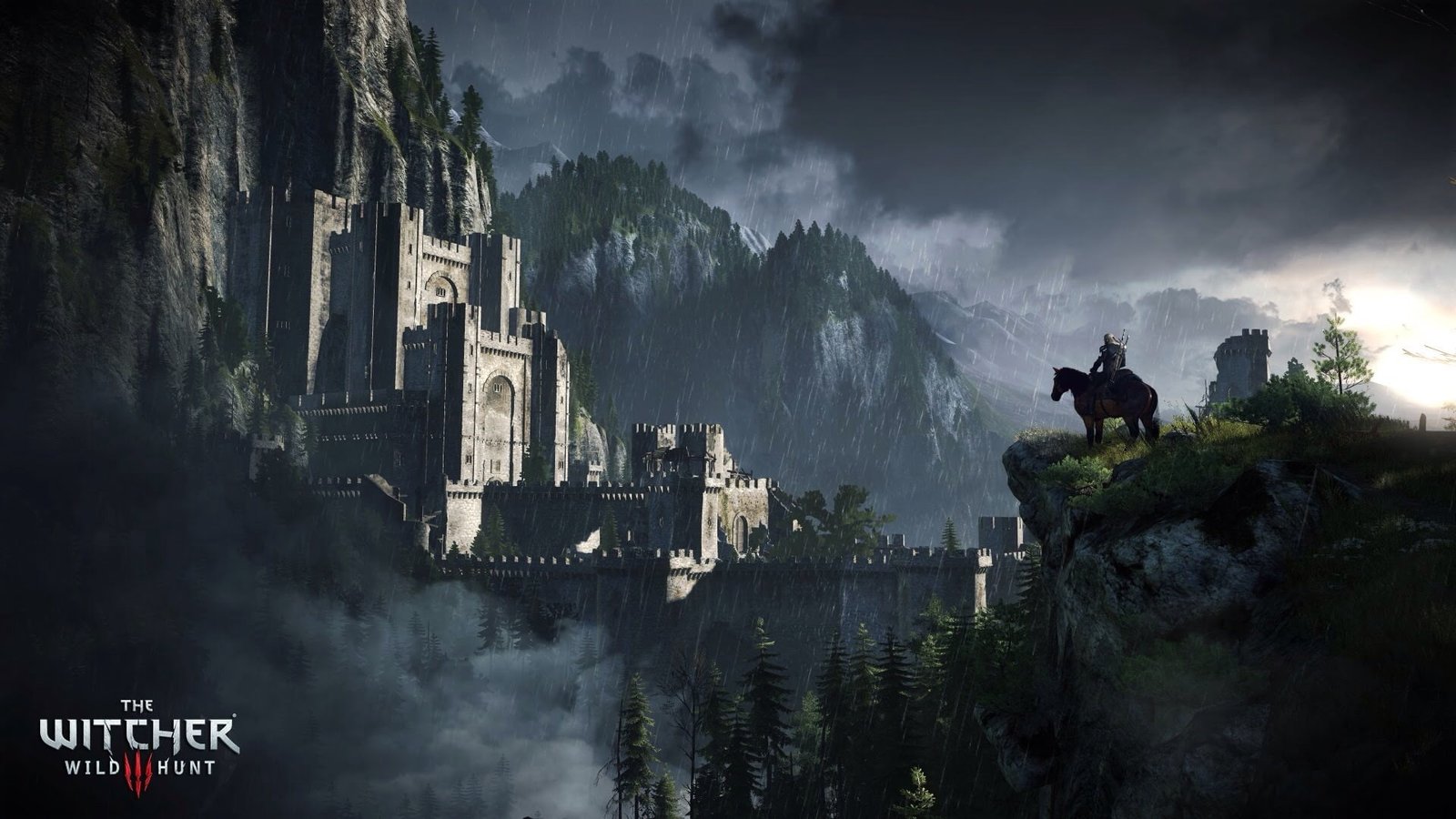 brown and gray castle wallpaper trees rain horse fortress 2k