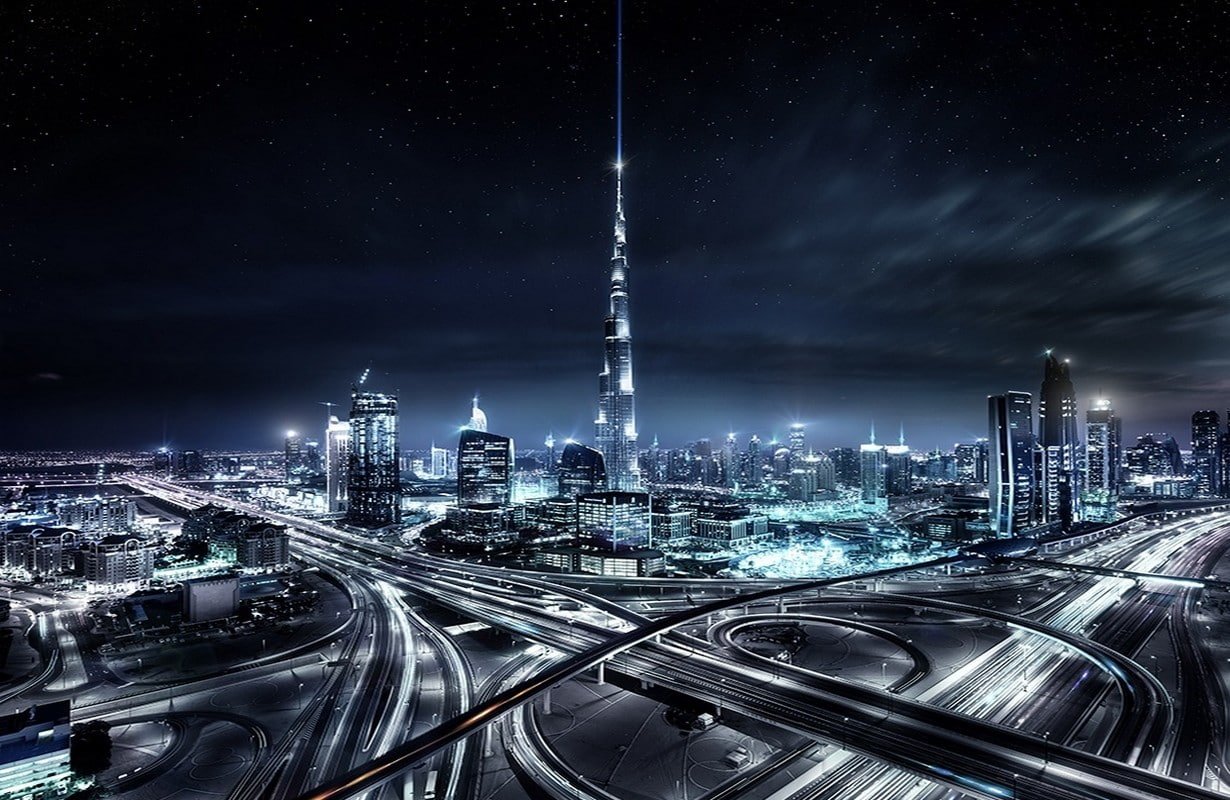 Cityscape Skyscraper Dubai United Arab Emirates Night Lights city landscape during night