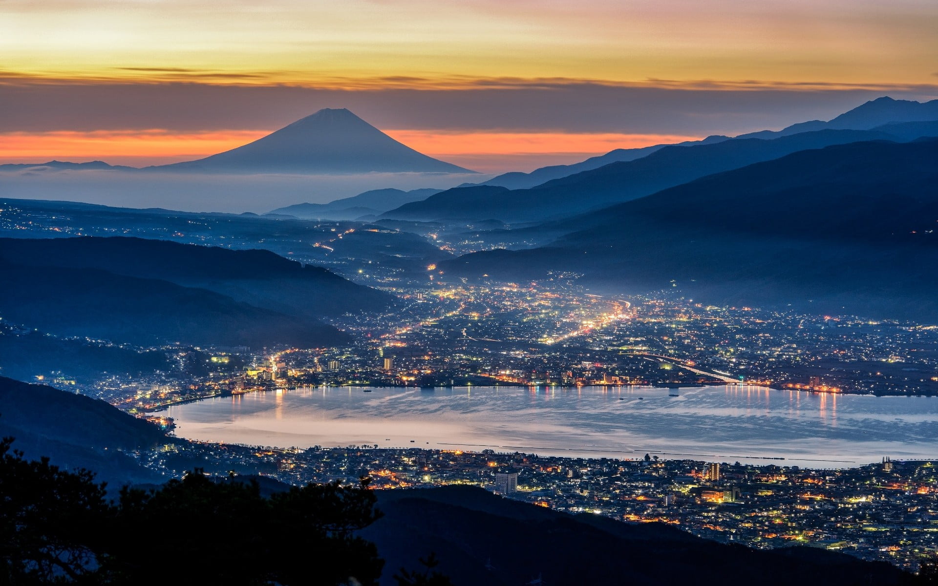 aerial view of city in Japan during night nature landscape 2k