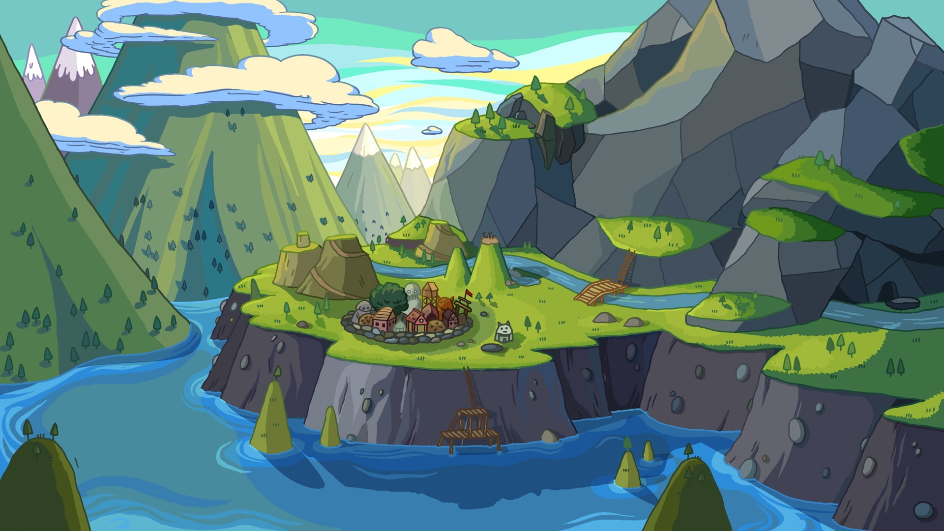 cartoon network mountains landscapes seas illustrations adventure time rivers Nature Mountains HD Art 2k