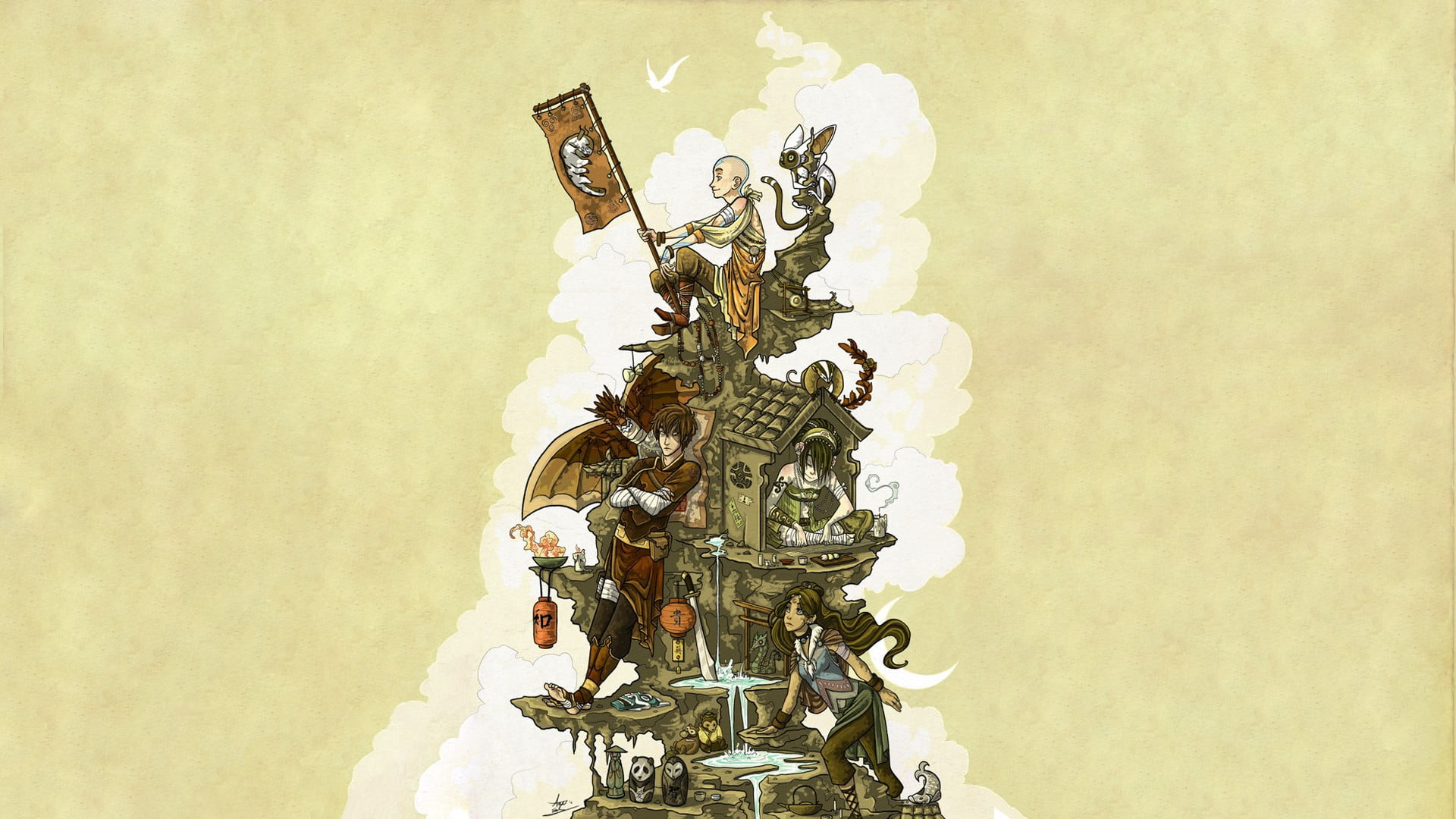 anime character illustration Avatar The Last Airbender wall building feature 2k