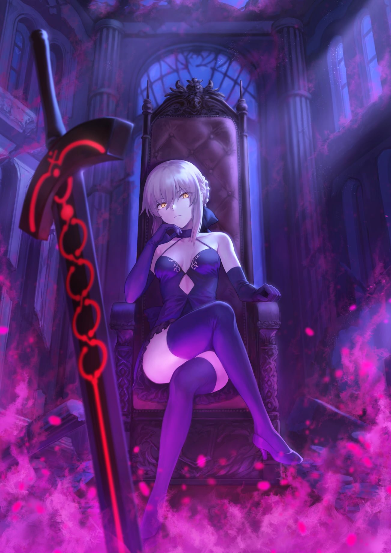 anime girls Fate Grand Order Saber Alter mashu yellow eyes