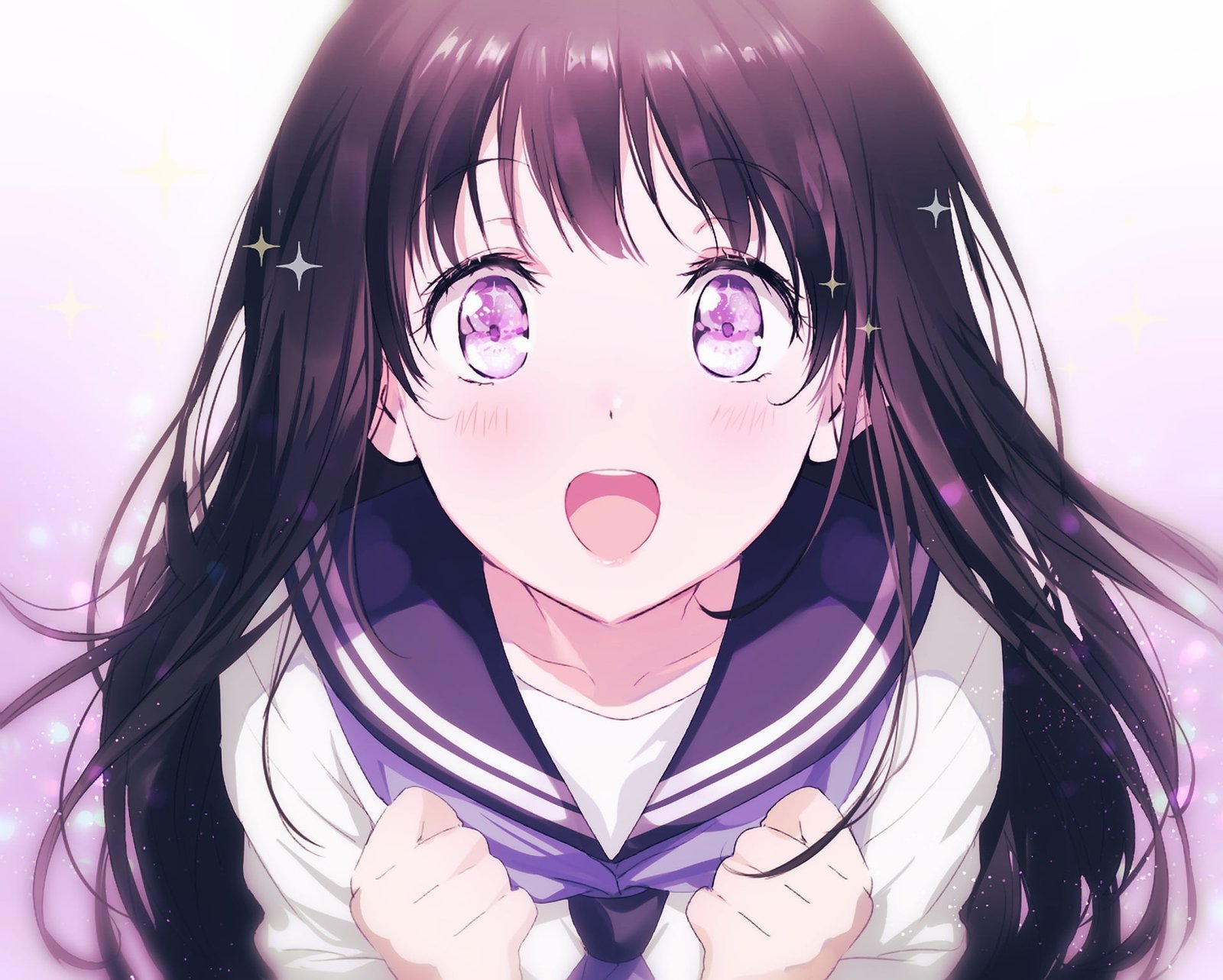 anime girls open mouth purple eyes face Chitanda Eru Hyouka 2k