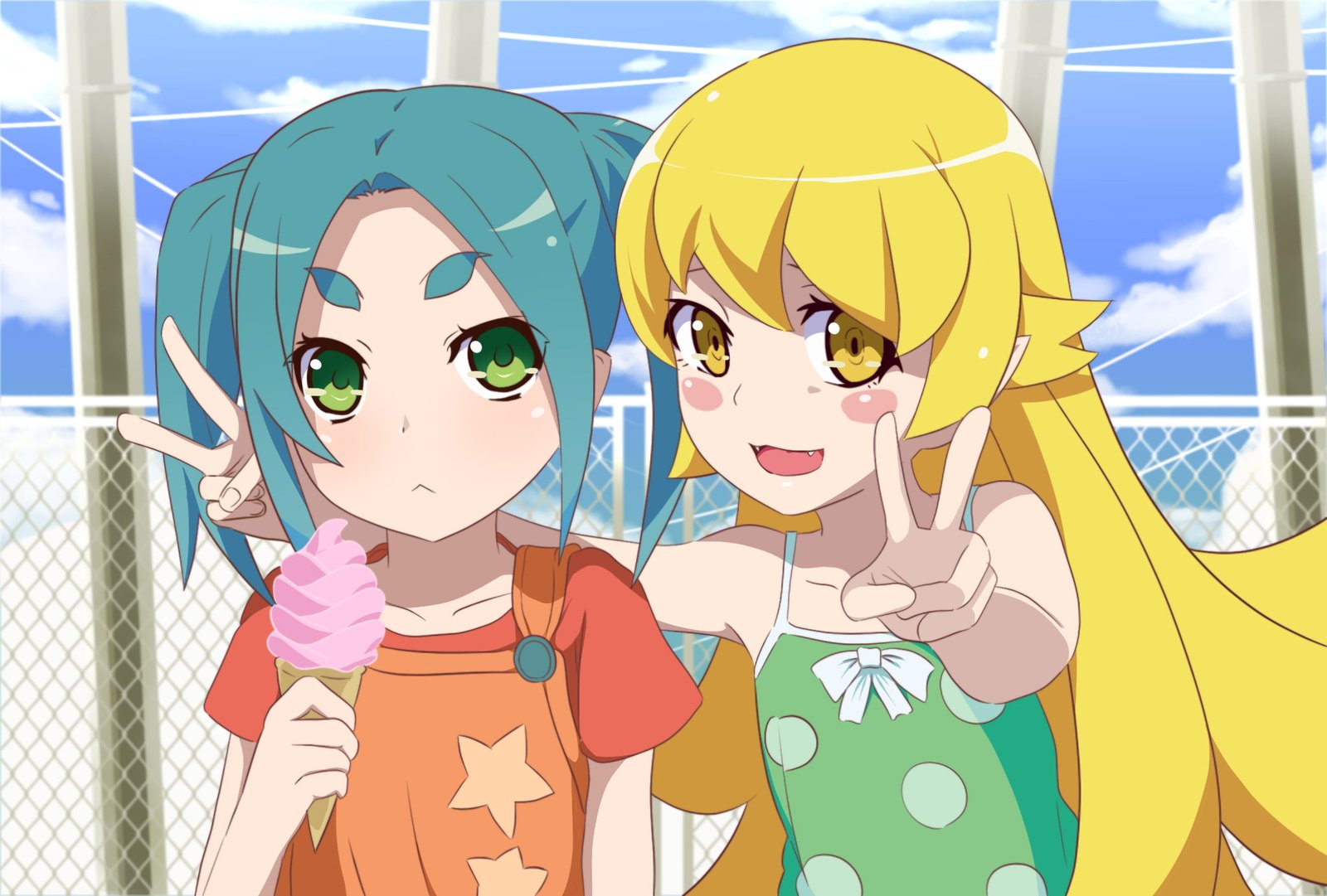 anime girls eating white skin Monogatari Series 2k
