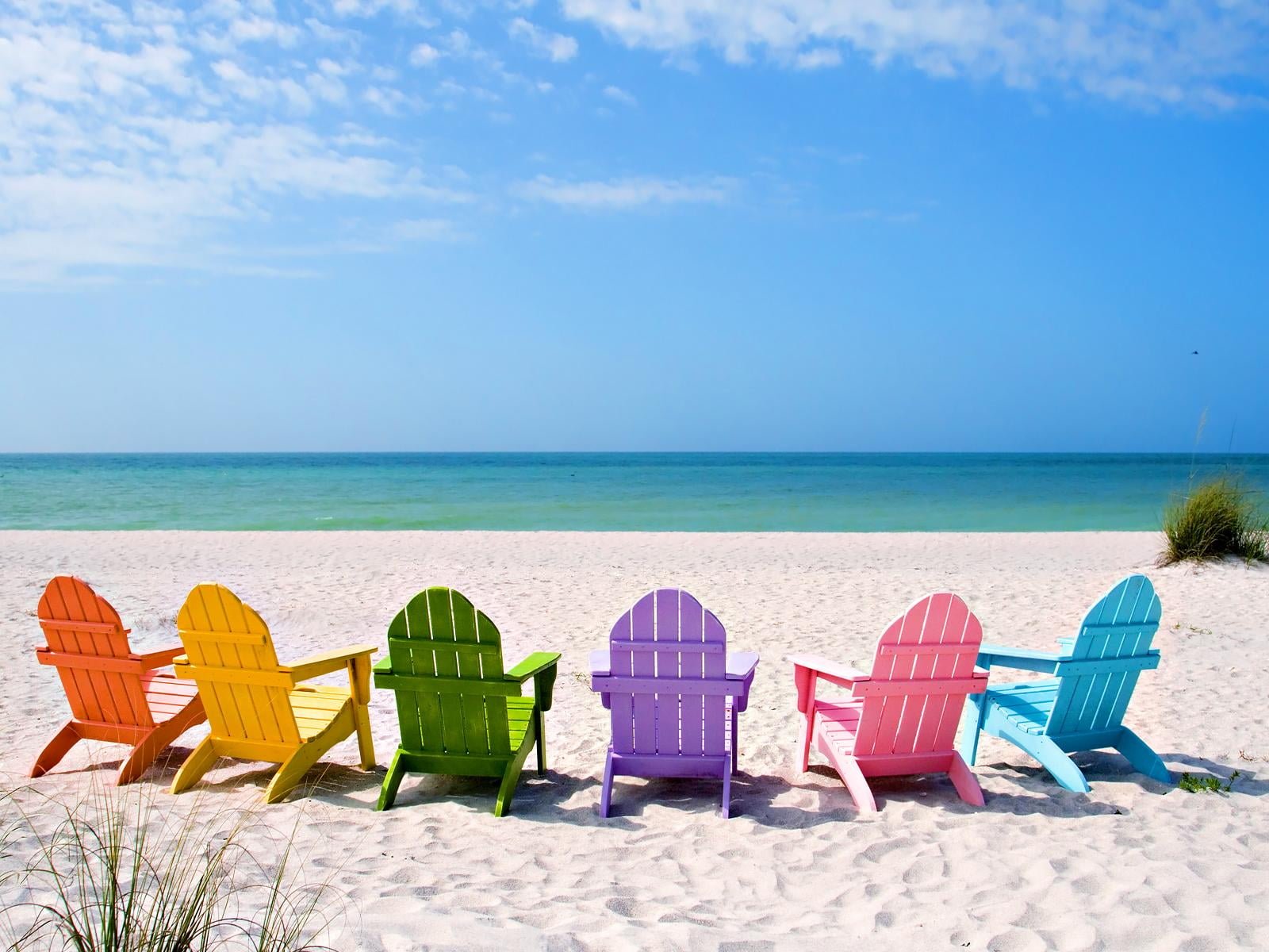 Delightful Benches At The Beach six assorted color Adirondack chairs 2k
