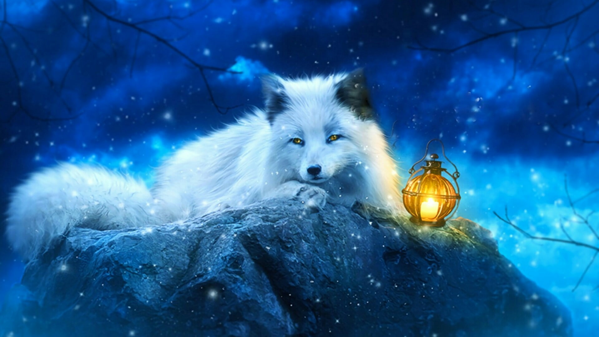 fox fantasy nature white lantern wildlife freezing 2k