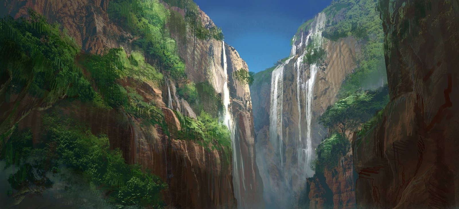 Anime Original Mountain Scenery Waterfall 2k