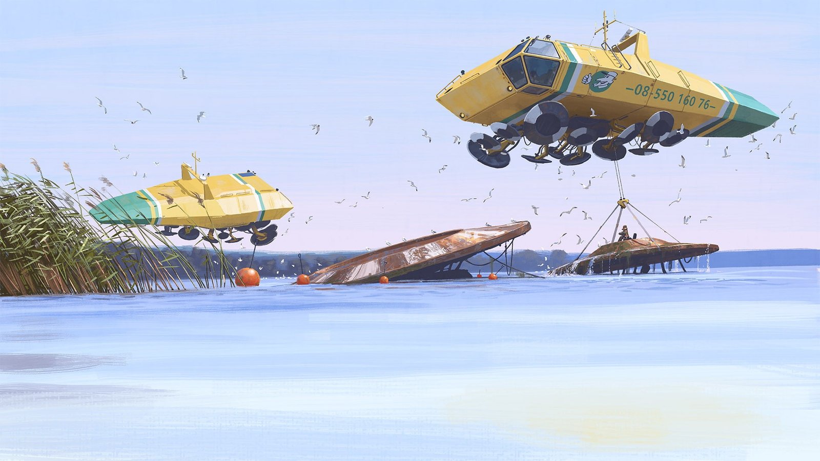 Simon St lenhag artwork water sea nature sky day no people 2k