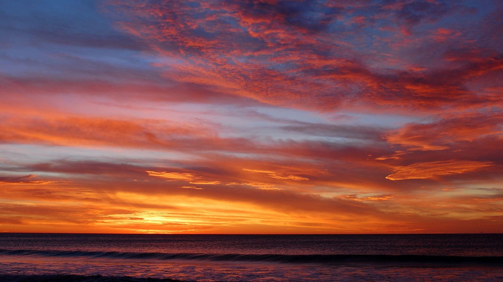 Sky meets the ocean at sunset orange sky beaches 2k