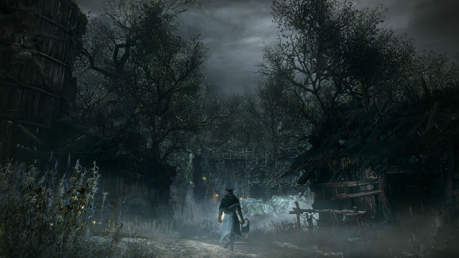 bare trees illustration Bloodborne video games people nature 2k