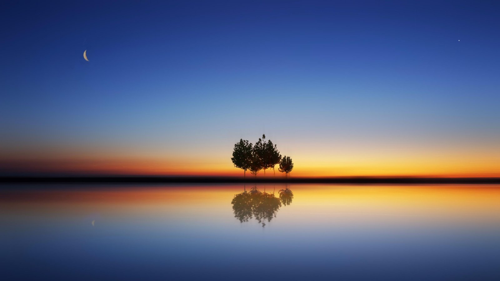 reflection moon water night horizon lake nature sky 2k 4k