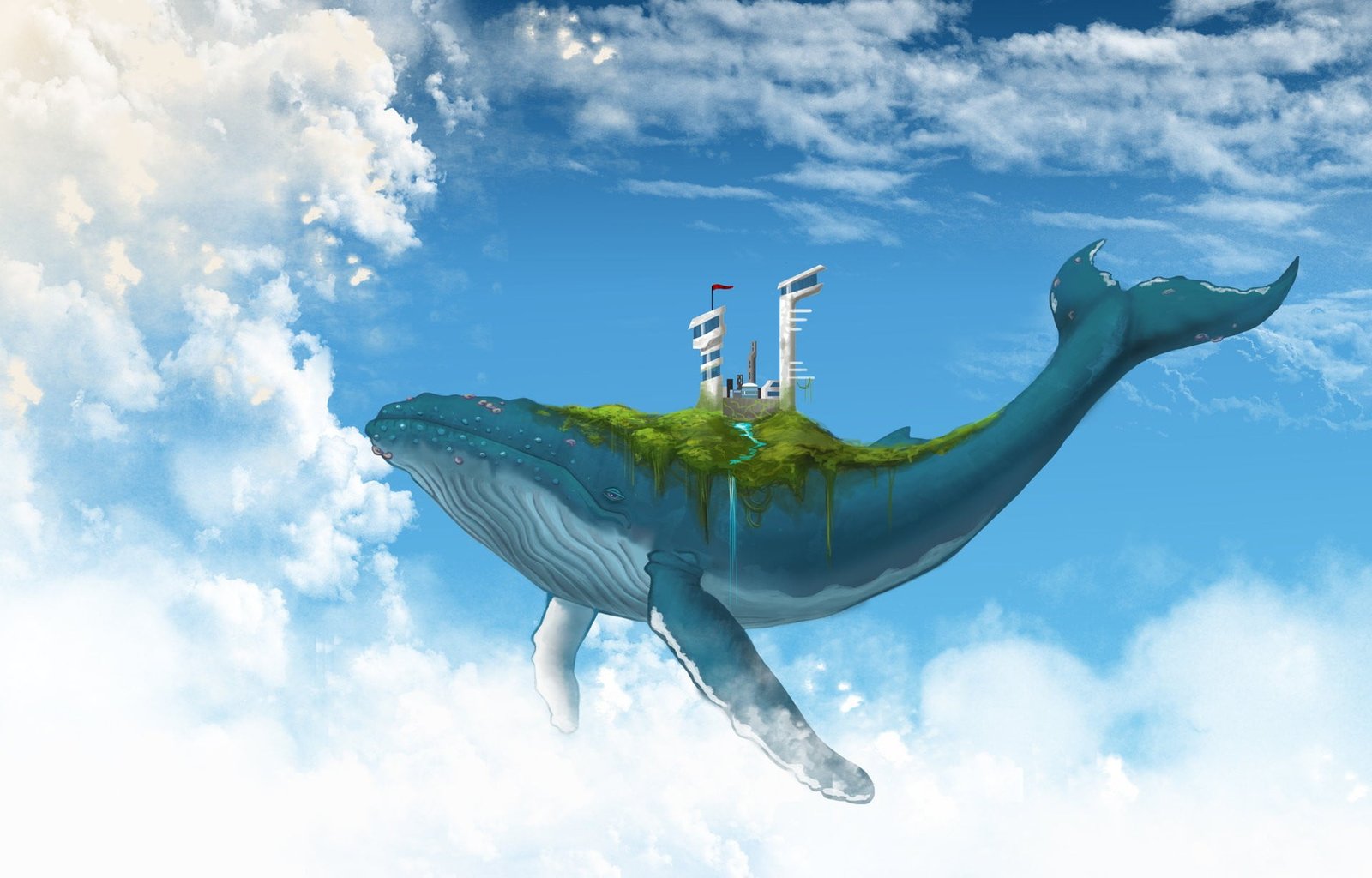 teal and white whale illustration digital art fantasy animals 2k