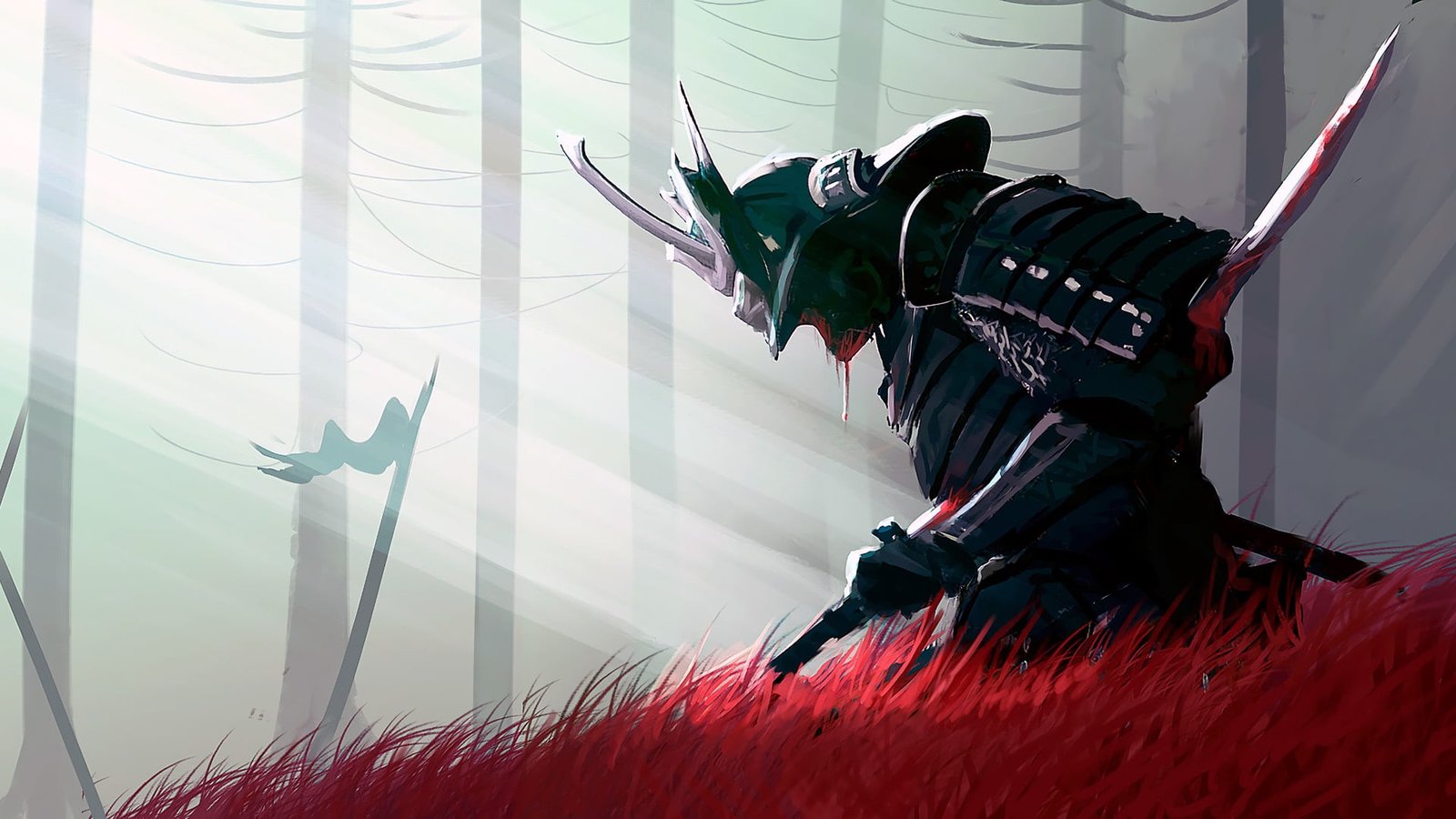 samurai digital wallpaper sword blood fantasy armor weapon 80 2k