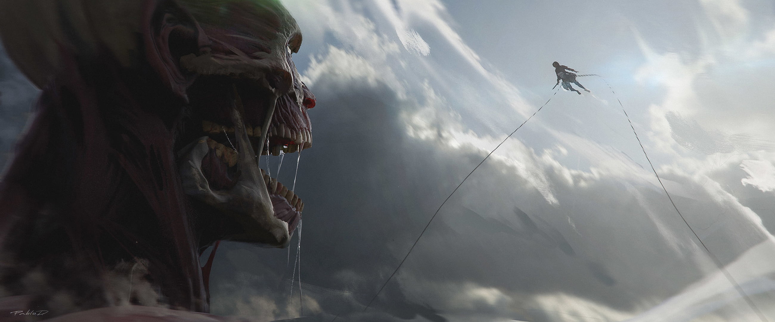 Shingeki no Kyojin Colossal Titan Mikasa Ackerman cloud sky 2k