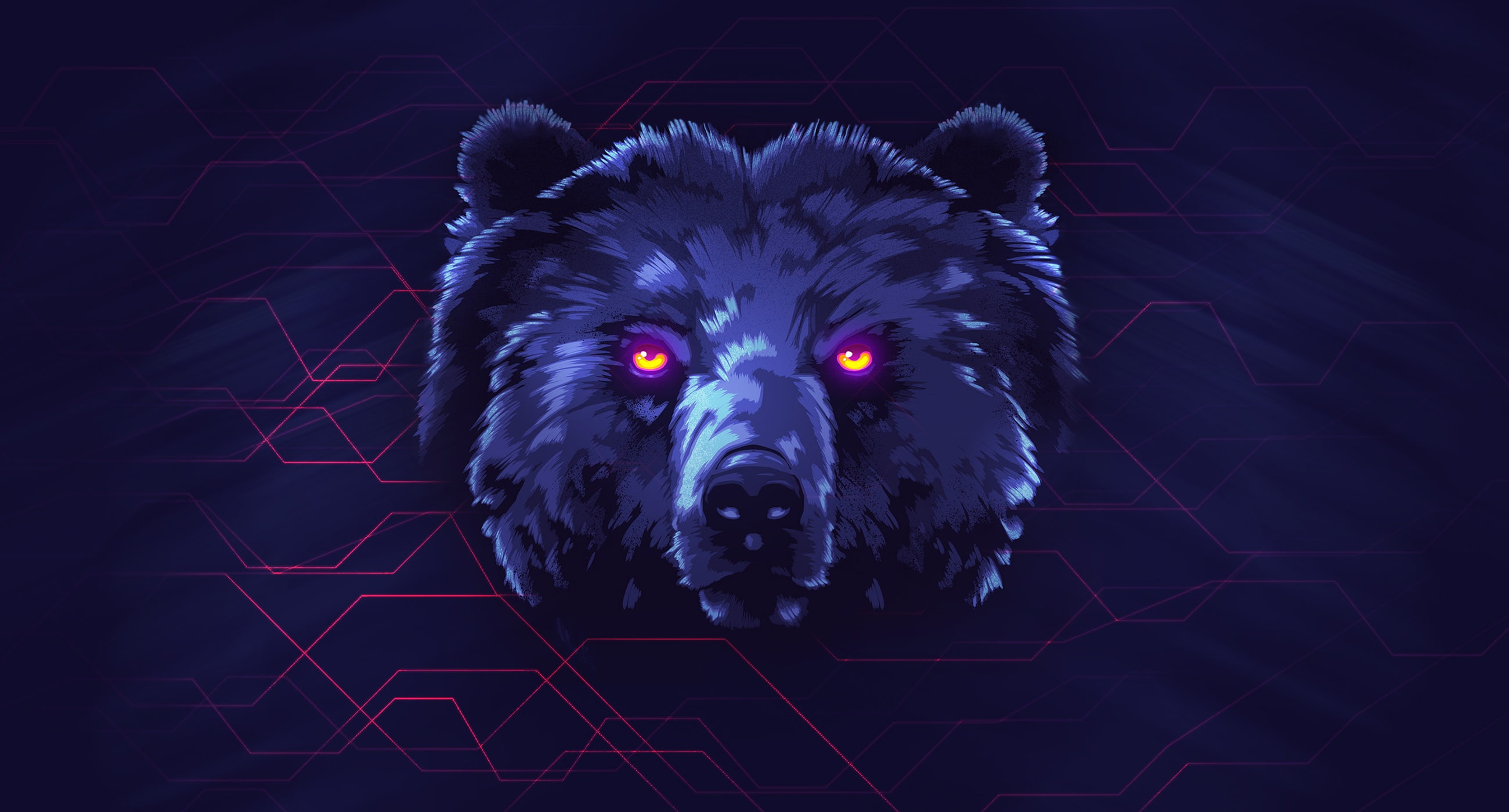 Bear Background Face Neon Animals James White Synth Retrowave 2k