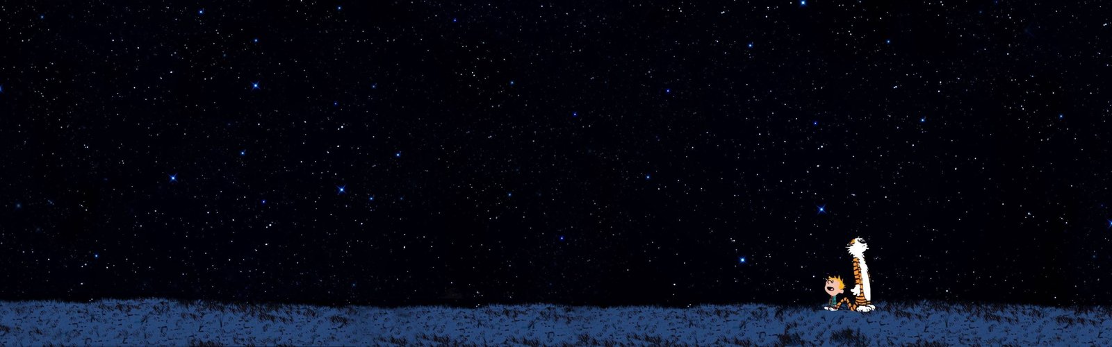 beige spacecraft illustration Calvin and Hobbes stars starry night 2k 4k