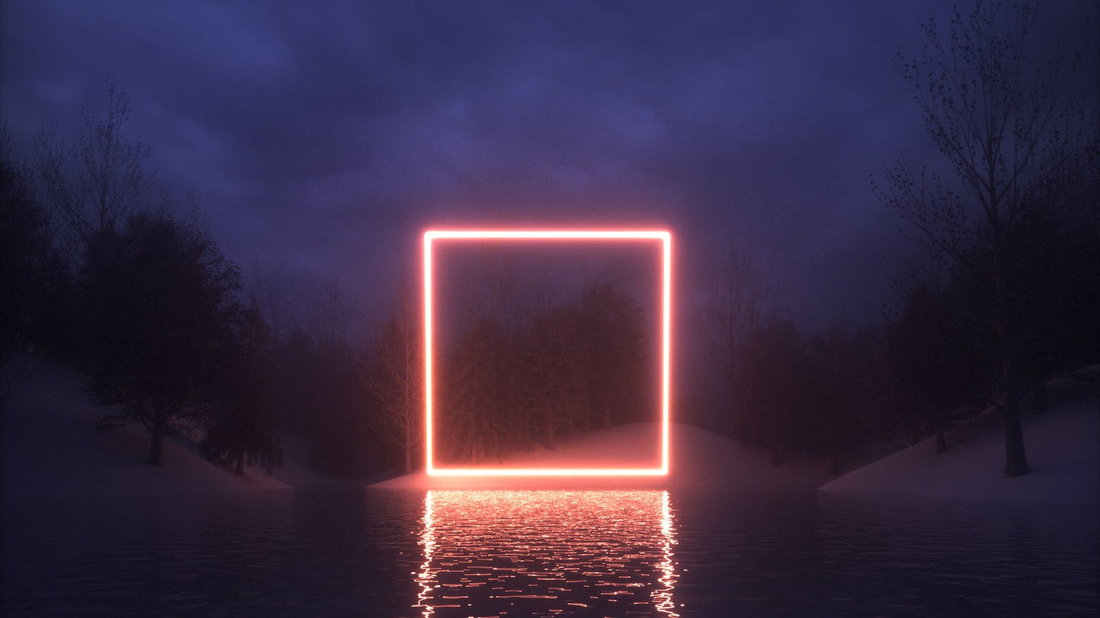 square neon night reflection nature 2k