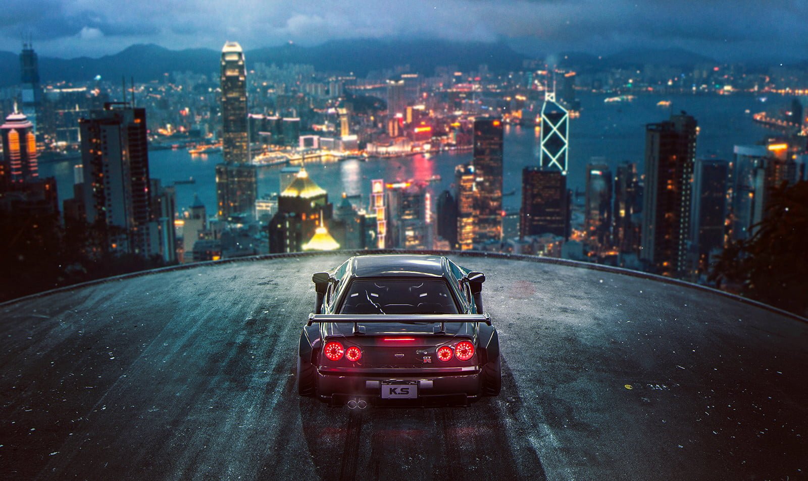 black car render city Khyzyl Saleem Nissan GTR Hong Kong 2k